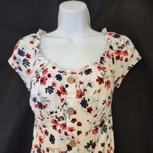 Red Blue Floral Babydoll Top Size M‎ Retro Y2K Coquette Americana Girlhoodcore - Picture 2 of 9